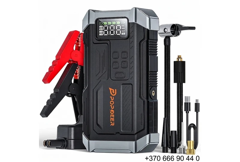Universalus 3in1 užved?jas, pompa ir powerbank||Naujas automobilio užved?jas su kompresoriumi||Jump Starter 150PSI pompa ir powerbank||Išgelb?s kelyje - užves ir pripumpuos||Kompaktiškas pagalbininkas kiekvienam vairuotojui||POPDEER PD-JA3: užved?jas, pompa, powerbank