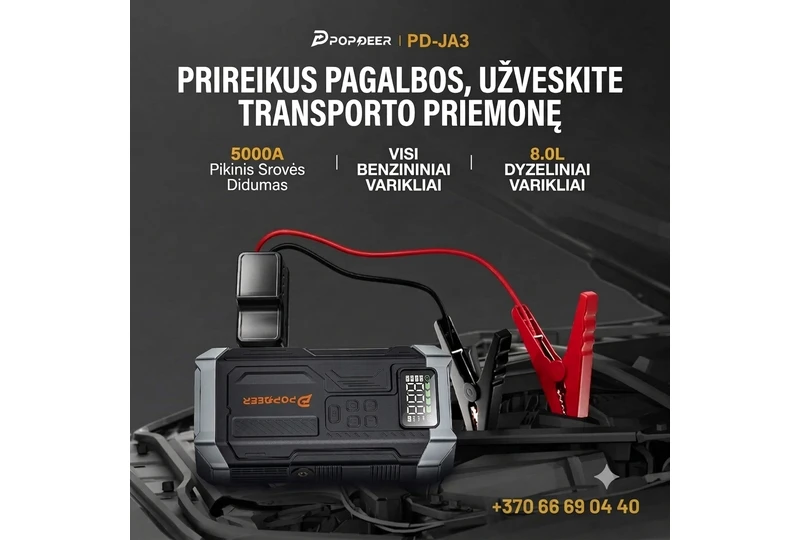 Universalus auto gelb?tojas – užvesk bet kur||Jump Starteris, pompa ir powerbank viename||Nepamainomas pagalbininkas kiekviename kelyje||Užvesk automobil?, prip?sk padangas bet kur||Galingas 3in1 prietaisas tavo bagažin?je