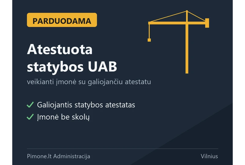 Statybos UAB su atestatu – paruošta veiklai||Atestuota UAB be skol?: €47 000||Gaukite statybos atestat? be laukimo – UAB||Veikianti UAB su atestatu: investuokite dabar