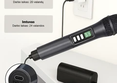 Du mikrofonai su USB-C įkrovimu ir LED ekranu