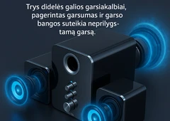2.1 garsiakalbių sistema su USB maitinimu ir galingais žemais dažniais