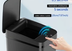 Juoda jutiklinė šiukšliadėžė – kompaktiškas dizainas ir lengva priežiūra
